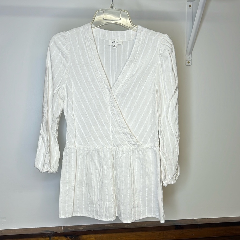 Böhme 3/4 Sleeve‎ White Wrap Style Top- Small